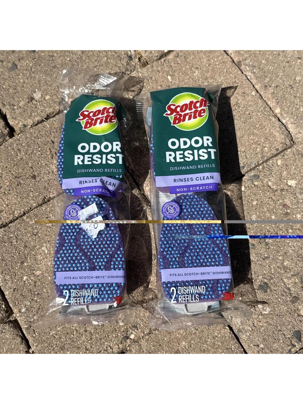 Scotch Brite Scrub Dots Non Scratch Dishwand Refills 2 Pack Bundle Set. 4 Total